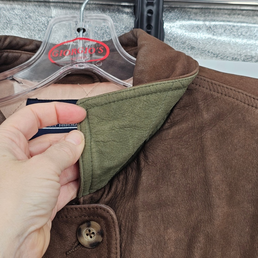 Vintage Lands End Leather Field Jacket L Brown Quilted Wool Lined Cinched Barn - Picture 6 of 13